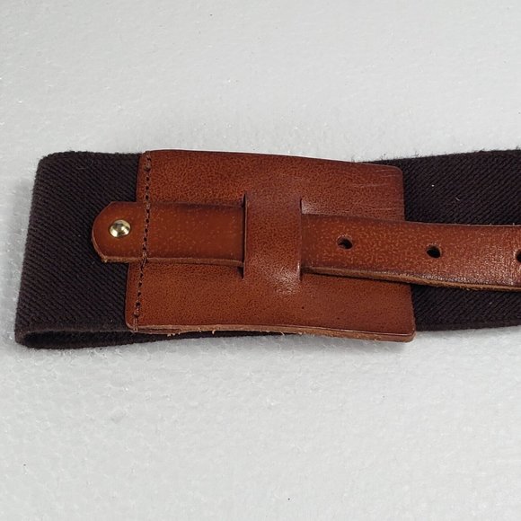 LP Linea Pelle Women's S Brown Leather Belt Black Stretch Elastic - Picture 6 of 8